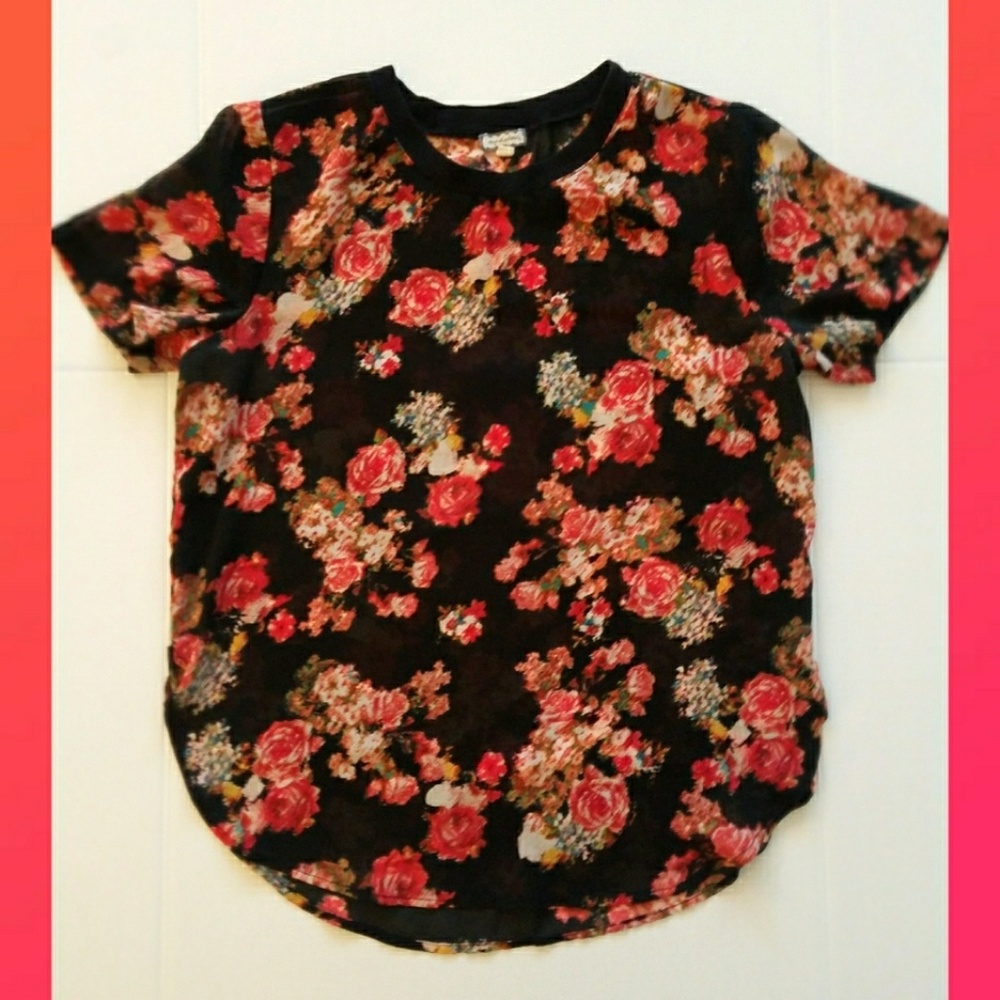 BOGO Eyeshadow Sheer Side Slits Floral Blouse